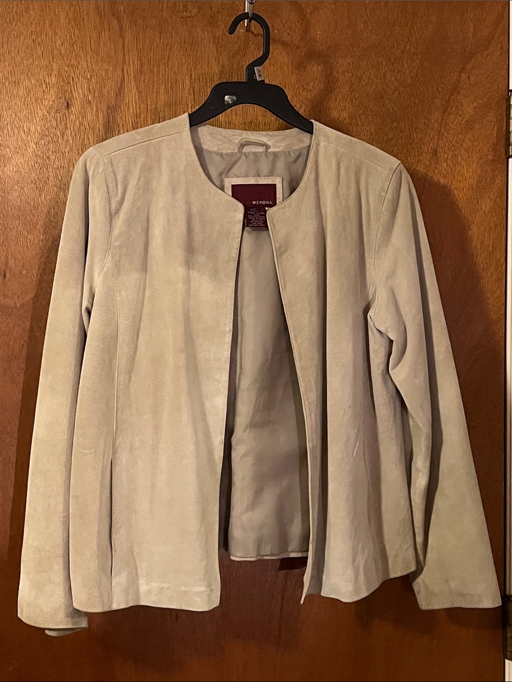 Merona Collarless Suede Blazer in Light Taupe